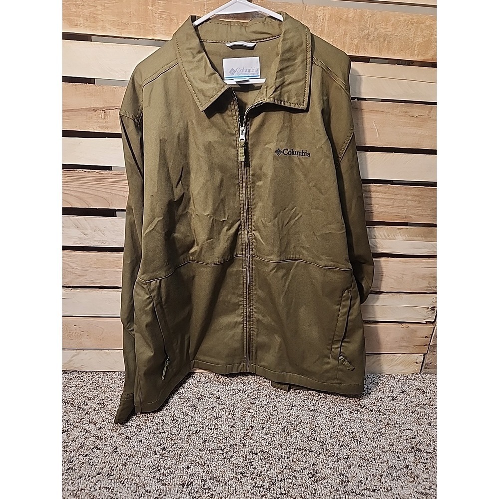 Columbia Mens Bomber Jacket Olive Green Zipper Pockets Collared ‎ Sz XL